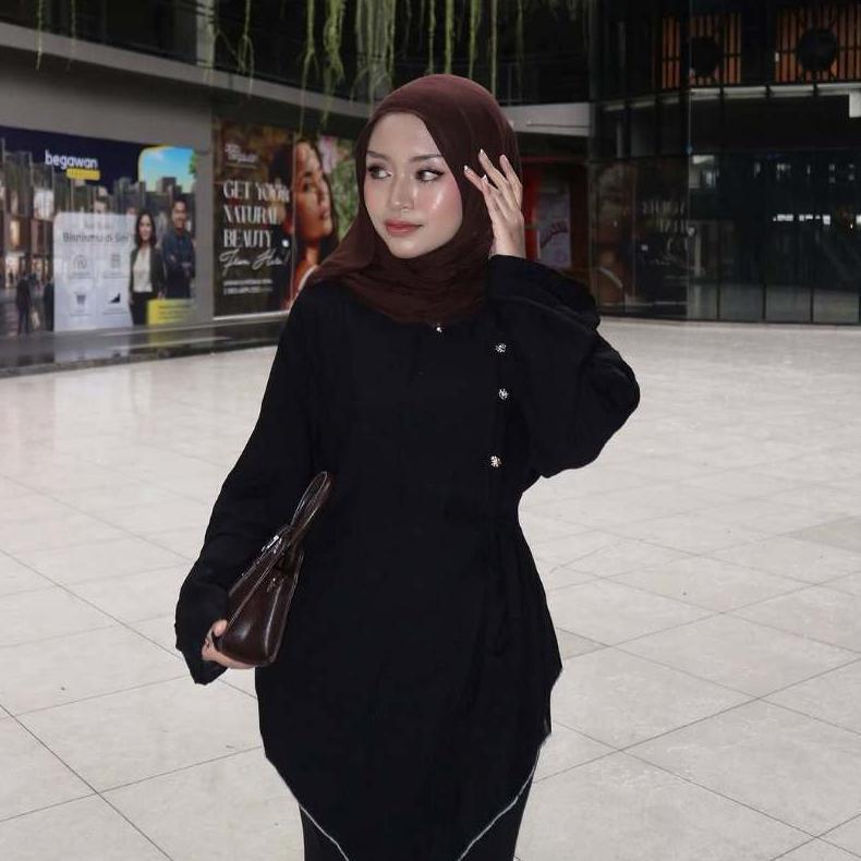 BEST DEALS POLA WEAR TUNIK WANITA LINEN KANCING SIDE BOTTOM LONG ASIMETRIS  ARUNA