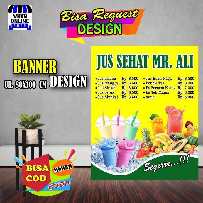 Ready  Spanduk Banner Jualan Jus, Aneka Juice Buah, Boba Ukuran Sedang Murah