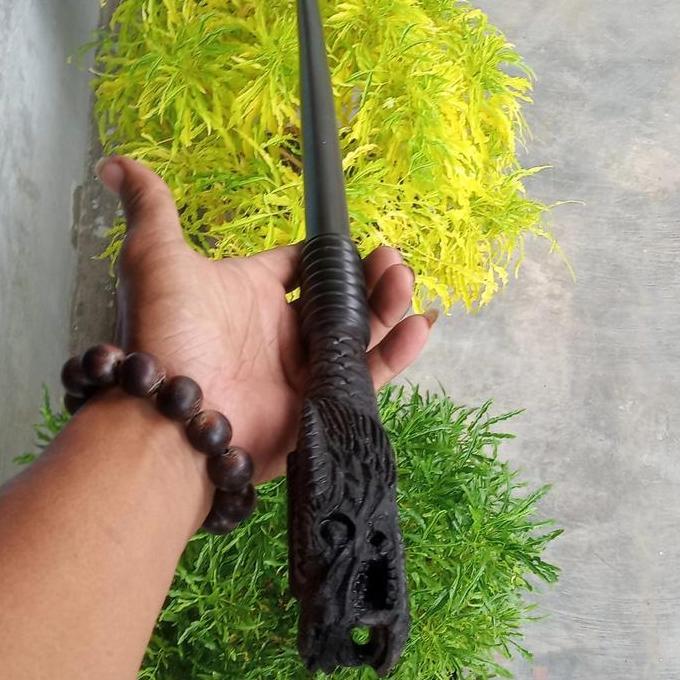 tongkat komando kayu galih kelor hitam ukir naga