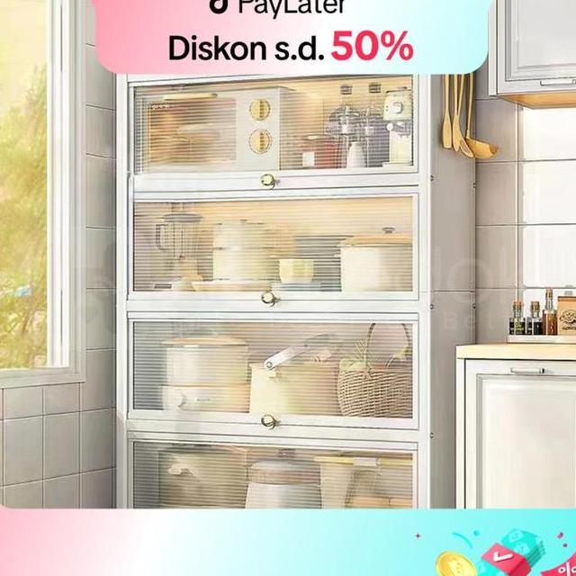 Homedoki Rak Piring Tertutup Rak Dapur Rak Susun Serbaguna Lemari Piring Rak Penyimpanan Multilayer 