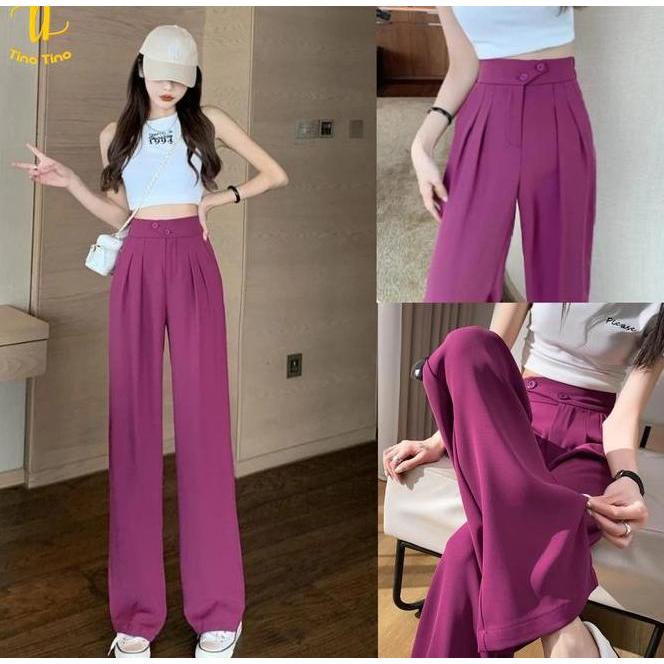 Tino Cjwph987 Pants Kulot Celana Kancing Hw Cullote Pants Hhwaist Wanita Kulot Karet Casual Katun Pa