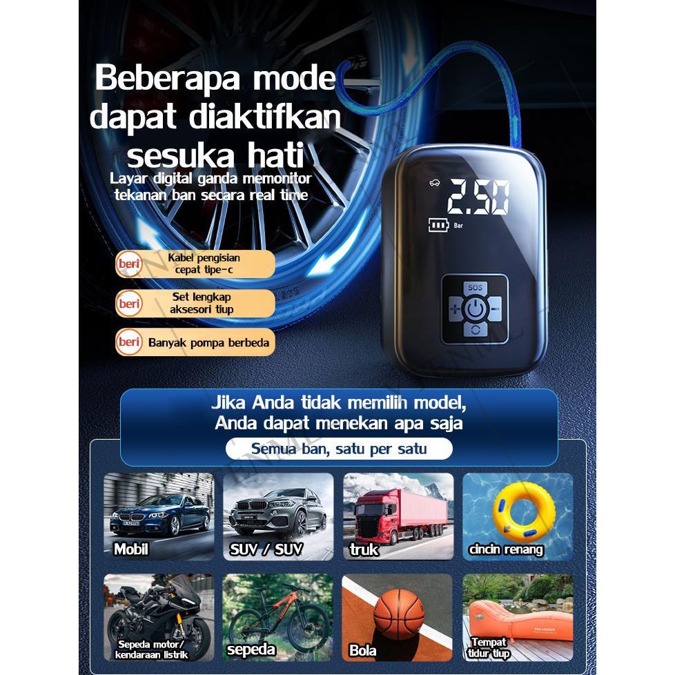 CUCI GUDANG Pompa Ban Mobil Truk Motor Elektrik Cek Tekanan kompresor mini Angin Digital 80000mAh In