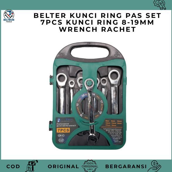 Premium Belter Kunci Ring Pas Set 7Pcs Kunci Ring 8-19Mm Wrench Rachet