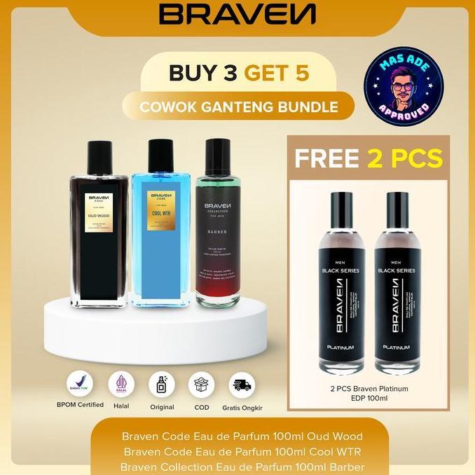 NEW COGAN BUY 3 GET 5COWOK GANTENG BUNDLE | BRAVEN EAU DE PARFUM 100ML - COOL WTR - BARBER - OUD WOO
