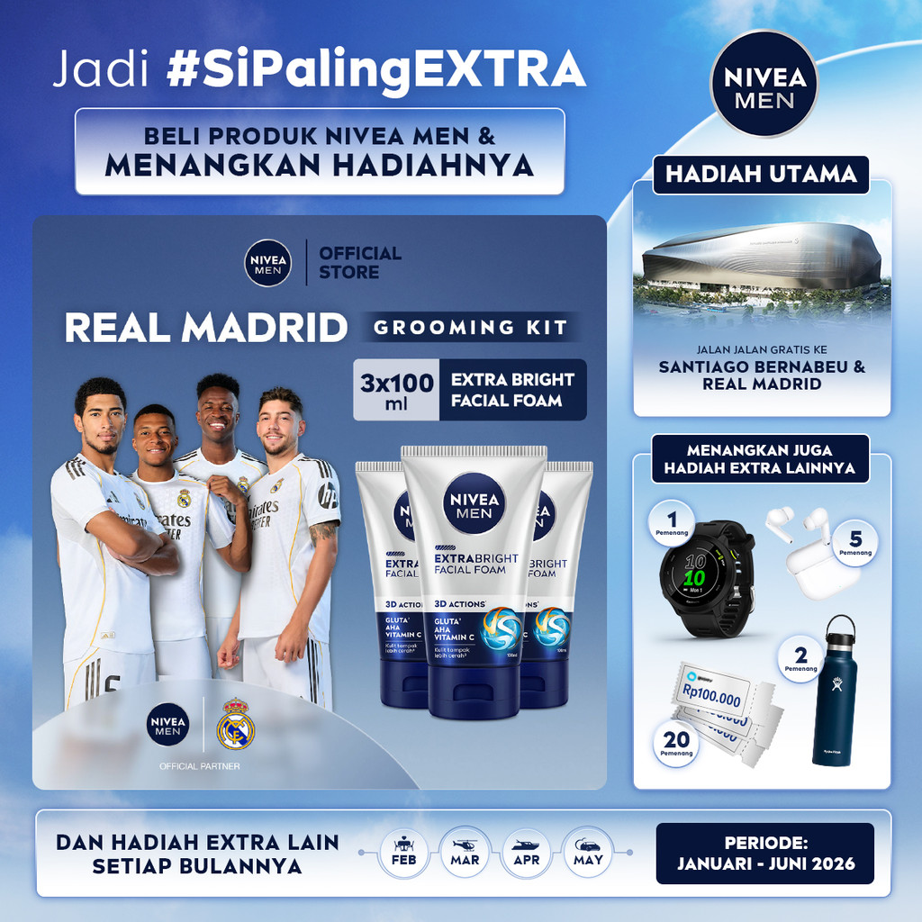 (PAKET HEMAT ISI 3) NIVEA MEN Facial Foam Extra Bright Facial Foam 100ml - Sabun cuci muka pria menc