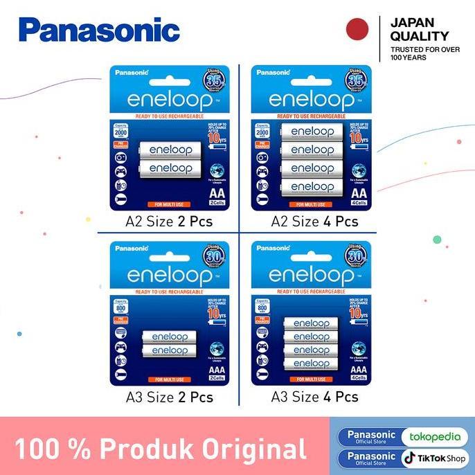 NEW PANASONIC ENELOOP BATERAI RECHARGEABLE AA (A2) | AAA (A3) ENELOOP BATTERY RECHARGEABLE ORI