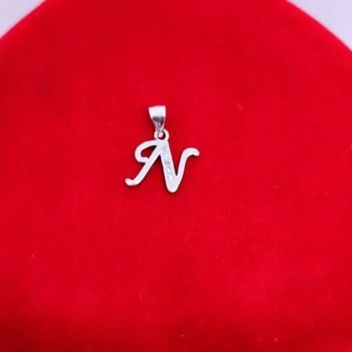 liontin huruf N perak 925/silver lapisan emas putih