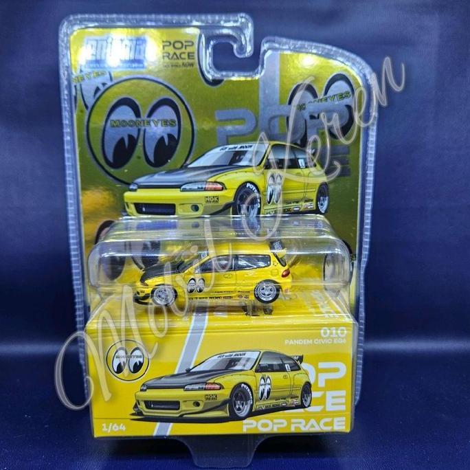 Diecast Pop Race Enigma Exclusive Edition Mooneyes 10 Pandem Civic EG6 yellow Ban karet blister