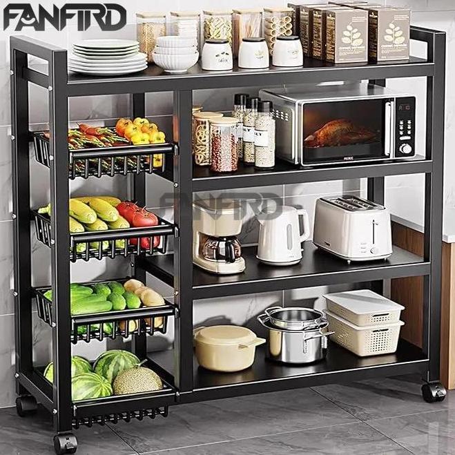 TERLARIS FANFIRD RAK DAPUR 4 SUSUN RAK DAPUR RODA MINIMALIS RAK DAPUR LANTAI KERANJANG MICROWAVE RAK
