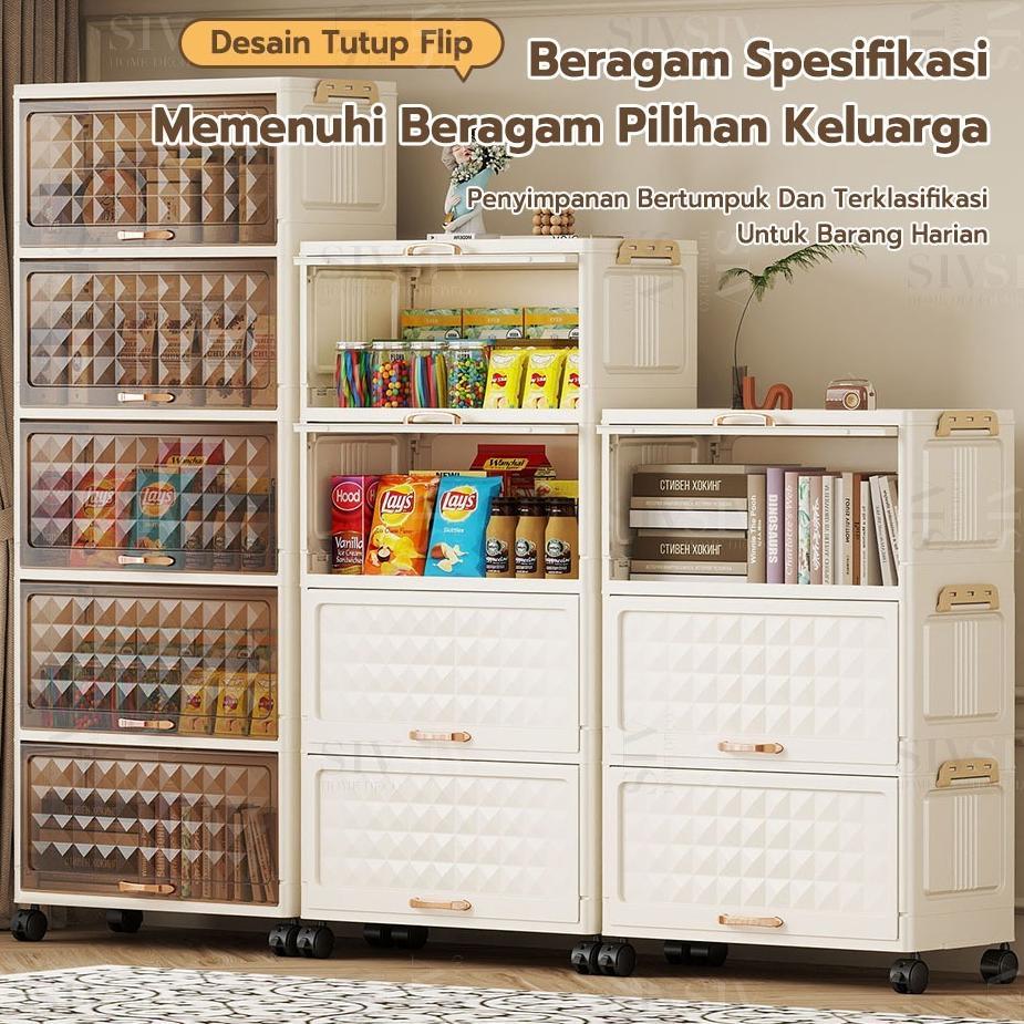 CUCI GUDANG Lemari lipat multi-lapis Lemari Plastik Susun Lemari lipat abu-abu/ putih /transparan Et