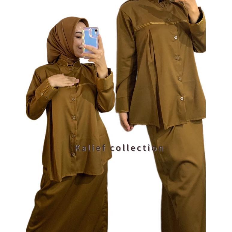Termurah / Hot Sale Baju Stelan Khaki Tua Hamil Pdh Pns Wanita Terbaru