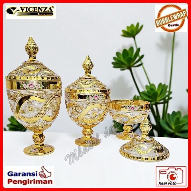 Toples Kaca Kristal Toples Piala Set Toples Lebaran Set Toples Pajangan Emas Vicenza