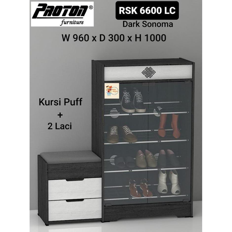Rak Sepatu Pintu Kaca - Rak Sepatu Kursi Puff Laci - Lemari Sepatu Rsk