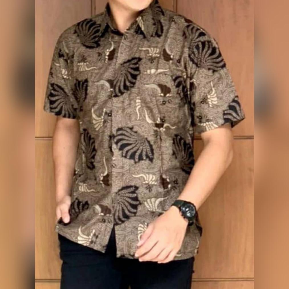 100% Aman Kemeja Pria Lengan Pendek Reguler  Baju Batik Cowok  Dewasa Seragam Kantor Hem