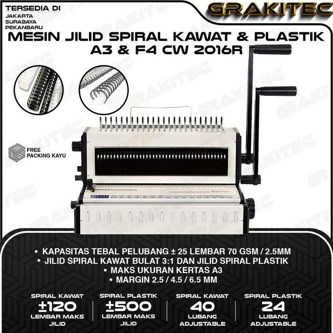 Grakitec Mesin Jilid Spiral CW2016R Kombinasi Kawat 3:1 Bulat  & Jilid SPiral Plastik Premium GRAKIT