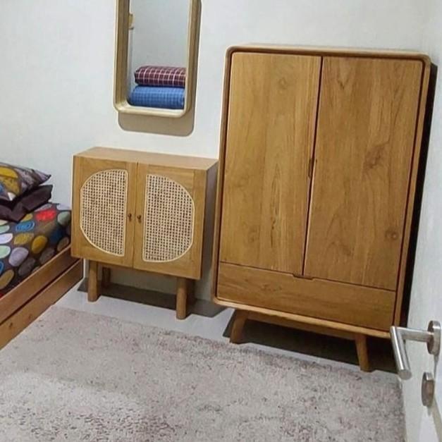 Almari Pakaian Minimalis Kayu Jati Model Retro Lemari Kayu Jati - BELUM WARNA