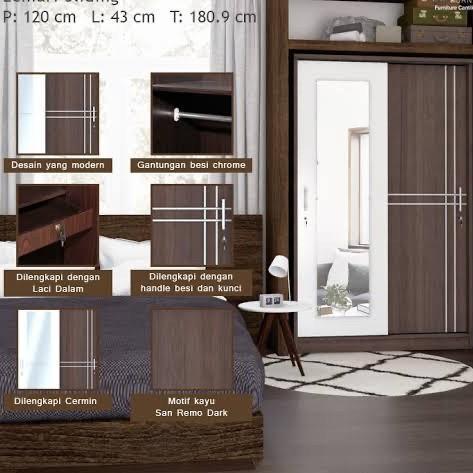 Lemari pakaian sliding klasik putih besi 2 pintu uk besar makassar