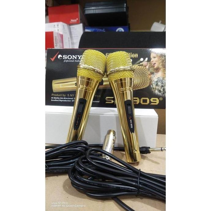 PAKET mic Sony sn 909 gold new promo isi 2 pcs ORIGINAL FREE KABEL 3M
