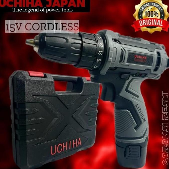 mesin bor cordless UCHIHA 18vol baterai cas charger tanpa kabel obeng