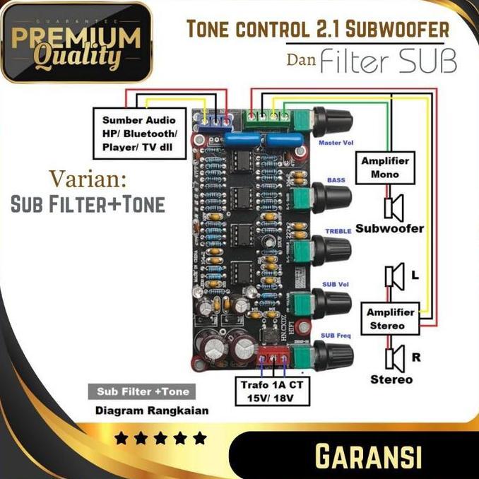 Tone Control HIFi 2.1 Stereo Subwoofer Pre-Amplifier Bass LFE Filter
