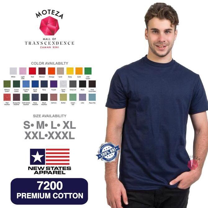 Kaos Polos NSA ( New States Apparel ) 7200 Premium Cotton 24s - PUTIH & WARNA - SIZE S M L XL XXL Da