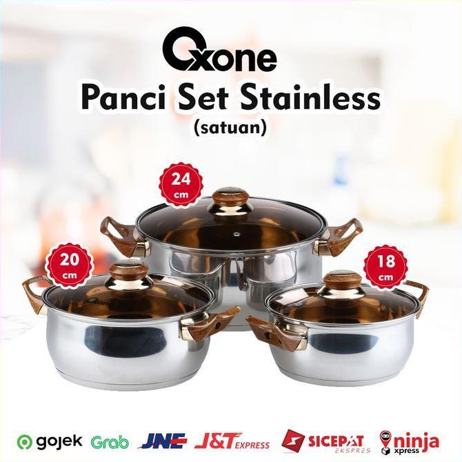 Panci Stainless Steel + Tutup Kaca Satuan Oxone OX-933P