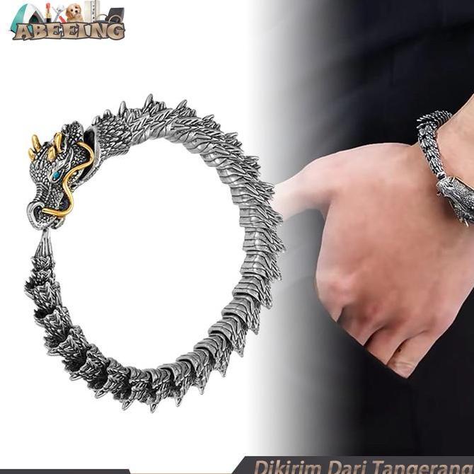 MALUKSHURE Gelang Rantai Pria Model Naga Silver Gelang Kepala Naga