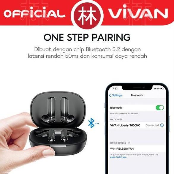 VIVAN T600NC Earphones Headset TWS Bluetooth 5.2 Waterproof IPX7 48H