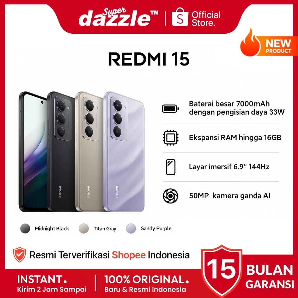 HP XIAOMI Redmi 15 8/256 8/128 GB NFC Original Garansi Resmi Official Store Handphone Ori