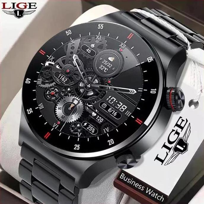 LIGE Baru Asli Pria Smart Watch Sentuhan Penuh Panggilan Bluetooth Pria Tahan Air Smartwatch Untuk A