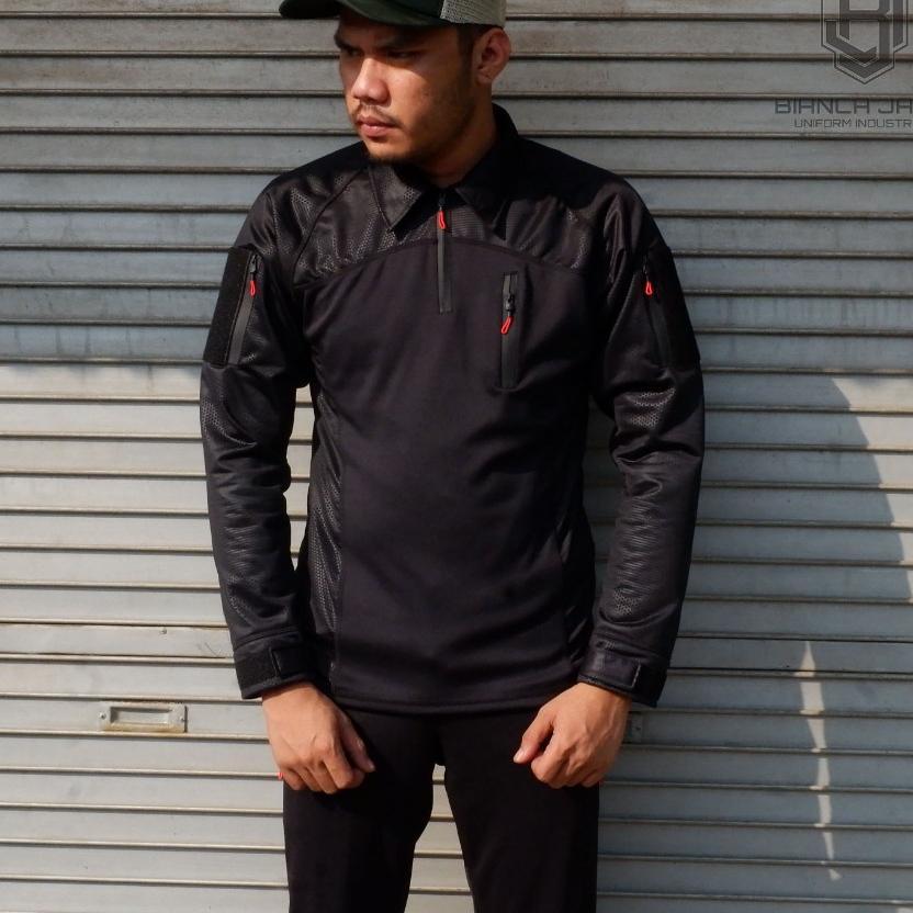 Murah Army.Supply - Baju Kaos Bdu Tactical Scuba Kombinasi Embos Hitam Bahan Tebal Tni Lengan Panjan