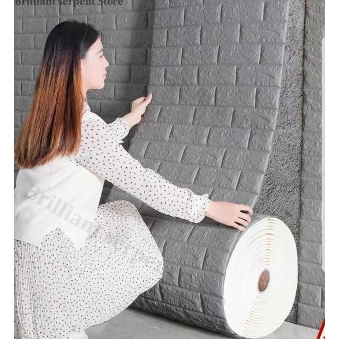 Okushonga- Wallpaper Dinding Batu Bata Roll Wallfoam Wallpaper Roll High Quality Dekorasi
