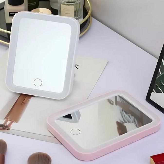 Cermin LED / Cermin Lampu LED / Cermin Make up Meja Dengan Lampu LED Tombol Touch Screen Charge USB 