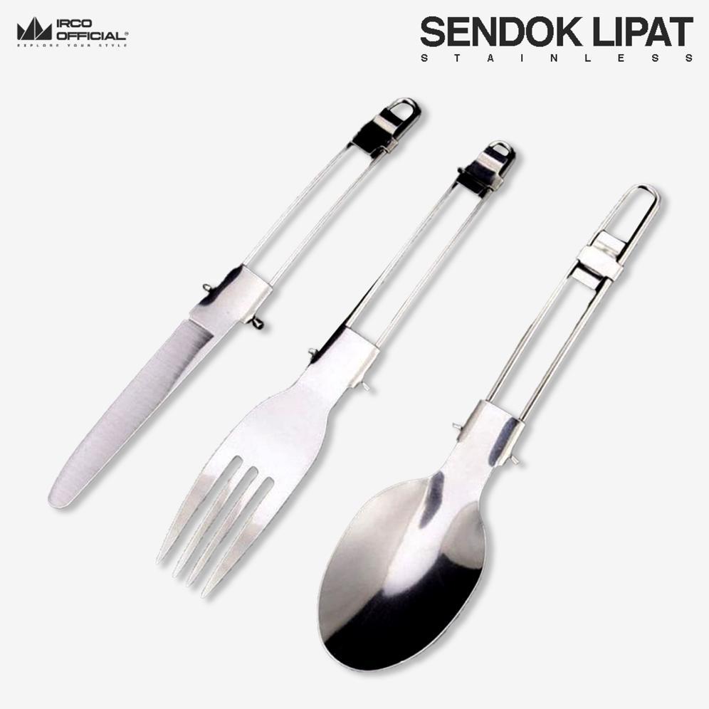 Termurah / Hot Sale Irco Paket Sendok Garpu Pisau Lipat Portable Stainless - Sendok Garpu Pisau Lipa