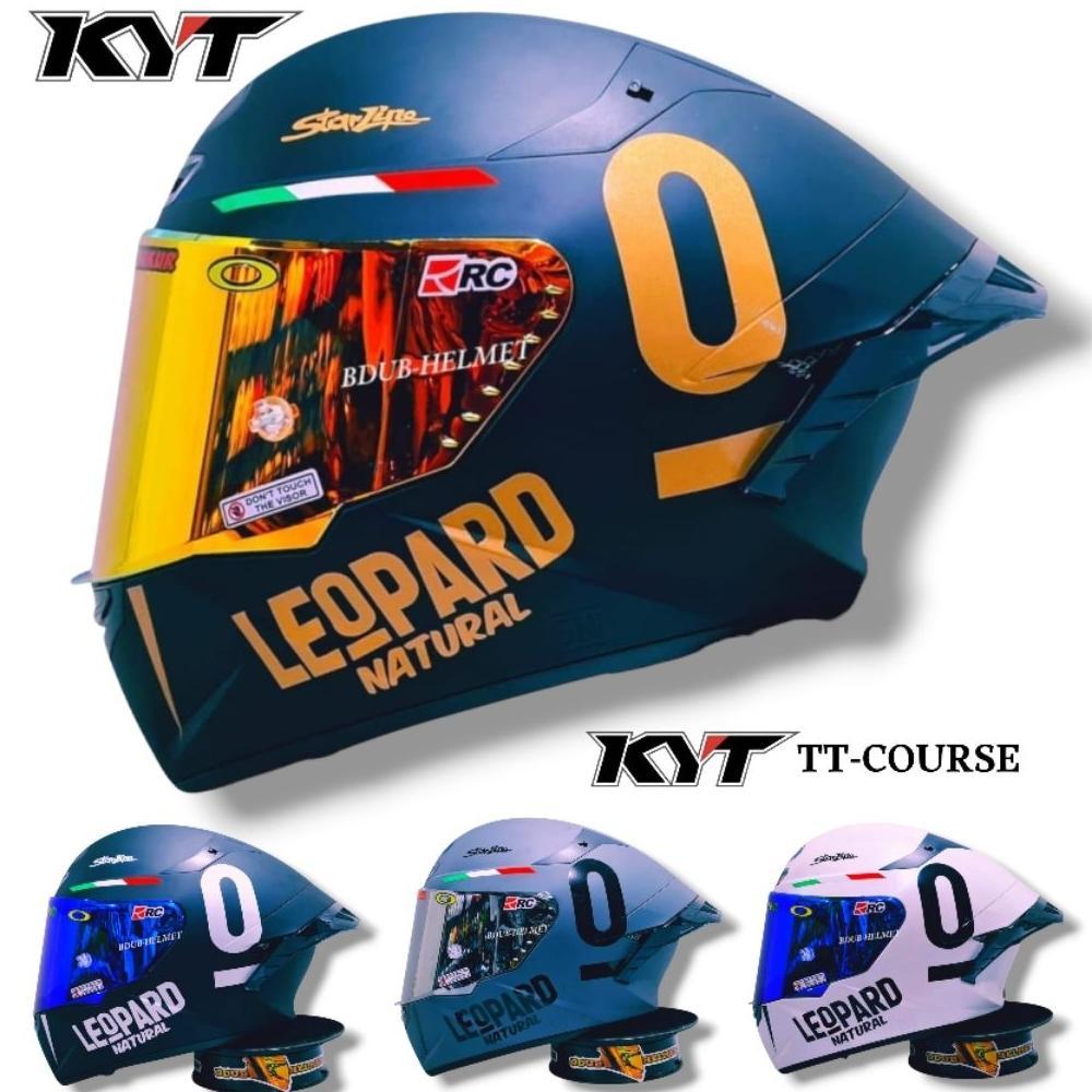 Helm KYT TT Course Black dof Leopard paket ganteng spoiler 3D Original KYT