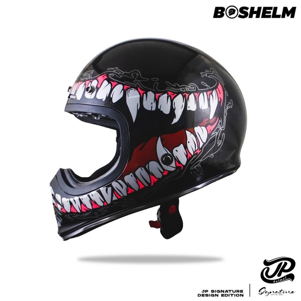 BOSHELM Helm Cakil JP Signature SGN 06 VENOM BLACK Helm Retro Full Face SNI