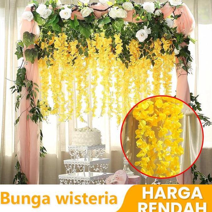 (12 PCS) Wisteria Jumbo Daun X3 1 lusin Putih Murah Bunga Artificial Plastik Dekorasi Wedding Wester