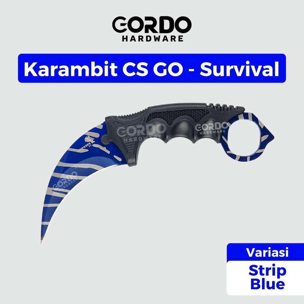 Pisau Koleksi Peralatan Perlengkapan Survival Pisau Pertahanan Diri Karambit CS GO - Strip Blue