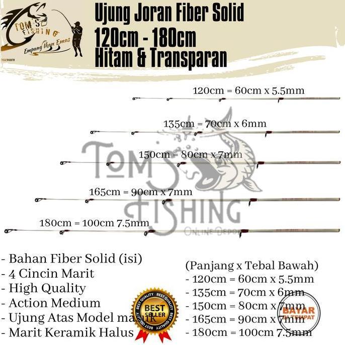 Mantap- Ujung Atas Sambungan Joran Pancing Fiber Solid 120Cm - 180Cm Model Masuk (Hitam & Transparan