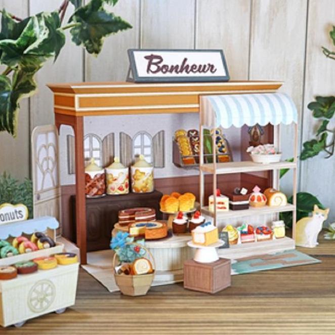 (Kertas Lipat) DIY Papercraft Lembar Pola Kertas Diorama Toko Manisan