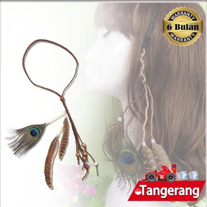 MRIKI Hiasan Rambut Bulu Indian / Headband Ikat Kepala Bulu Merak / Mahkota Hiasan Rambut Kepala Boh