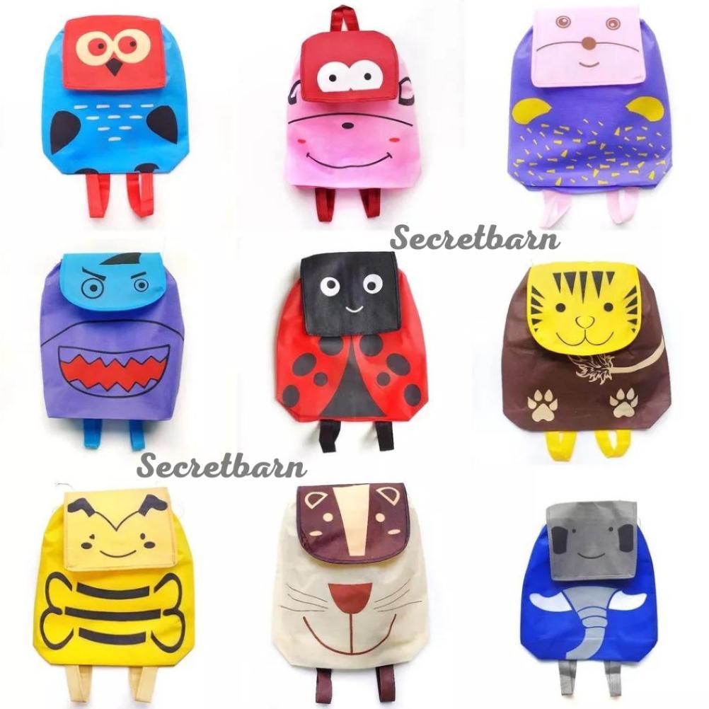 Unik Tas Spunbond Ultah Ransel Anak Motif Binatang Goodie Bag Birthday Snack Souvenir Murah Parcel