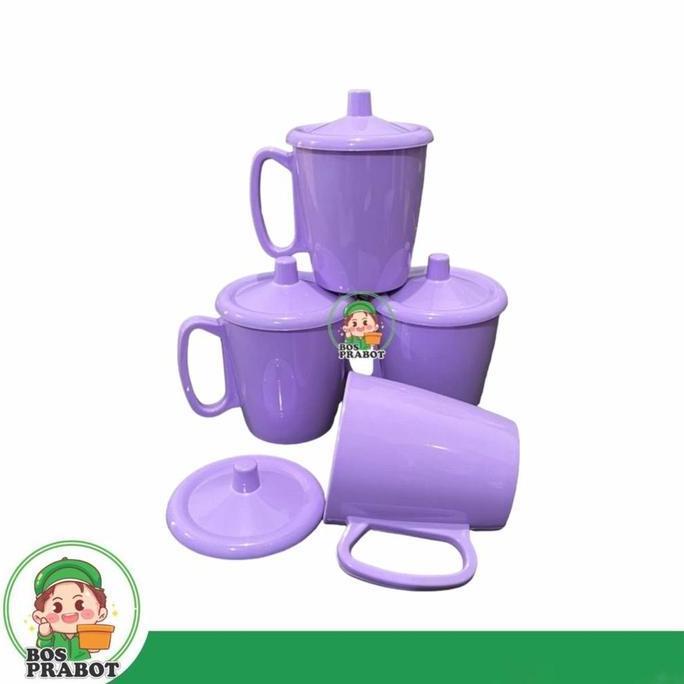 Sfp- 6 Pcs Mug Semi Melamin Dengan Tutup / Mug Melamin Tutup 300Ml / Mug Melamin Minuman Kitchenware