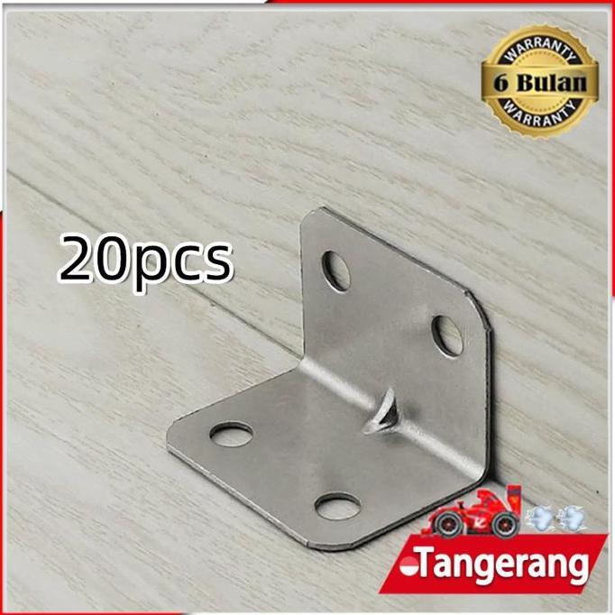 MRIKI 20pcs Plat Siku L Besi Bracket Lubang / Bracket Siku / Ambalan Tulang Penyangga Rak Iron Corne