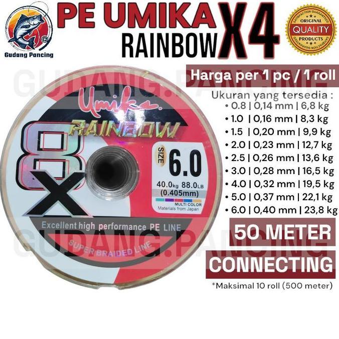Umika Benang Pancing Pe Line X4 Rainbow Pelangi Panjang 50 Meter Connecting Sampai 500 Meter