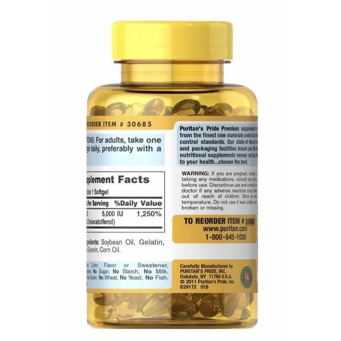 Haarvitamine- Puritan Pride Vitamin D3 5000 Iu - 100 Softgels - Puritan'S Pride Usa