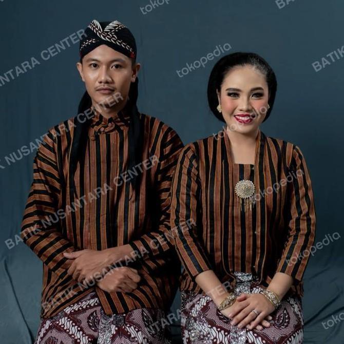 Baju Batik Surjan Lurik Bahan Halu Pakaian Adat Jawa Tradisional Jogja SS