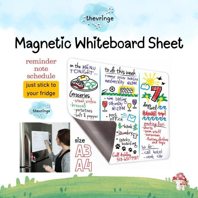 Whiteboard Sheet Papan Tulis Magnet Lembaran A3 A4 Multifungsi untuk Kulkas dan Permukaan Besi
