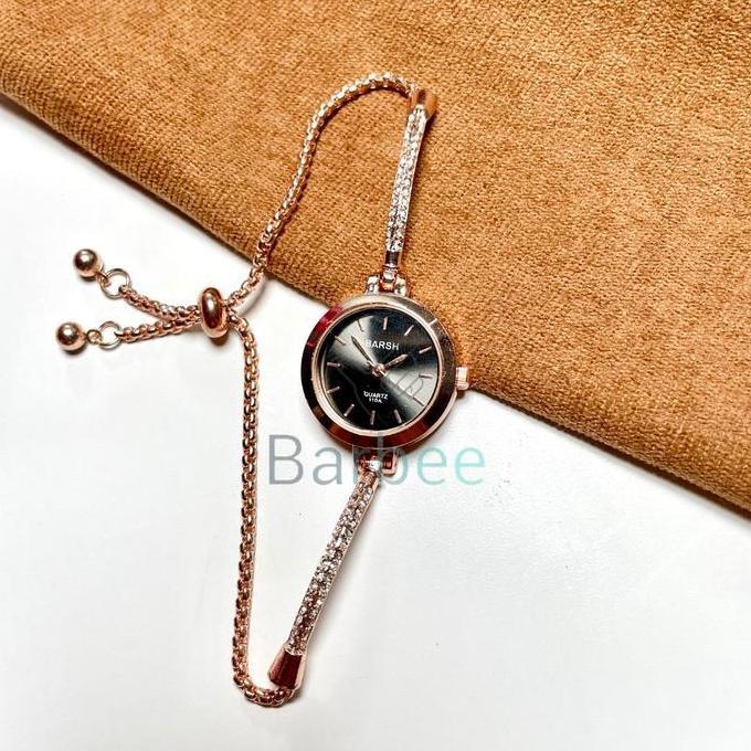 Frau- Barbee Jam Tangan Wanita Gelang Rantai Serut Barsh Bulat Jam Tangan Serut