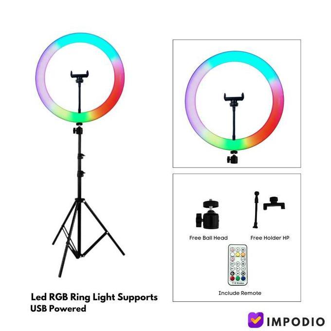 Grosir Impodio Ringlight Rgb Rainbow 26Cm / Lighting Cahaya Lampu Konten Tiktok Youtuber